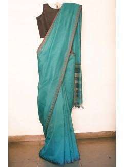 Blue, Handwoven Organic Cotton, Textured Weave , Jacquard, Work Wear Saree 